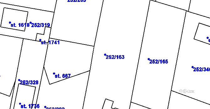 Parcela st. 252/163 v KÚ Rosice u Brna, Katastrální mapa