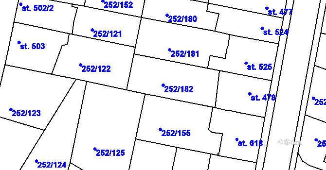 Parcela st. 252/182 v KÚ Rosice u Brna, Katastrální mapa