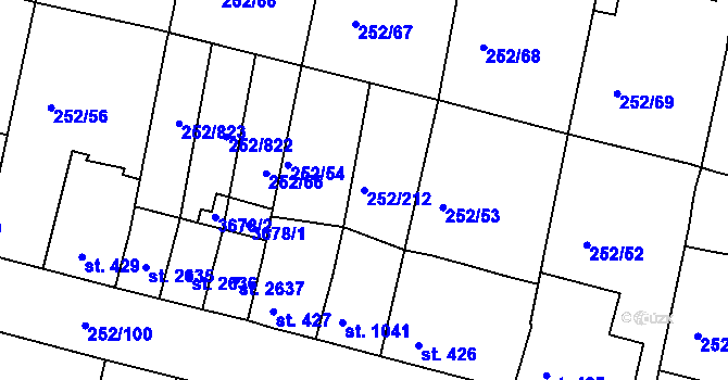 Parcela st. 252/212 v KÚ Rosice u Brna, Katastrální mapa