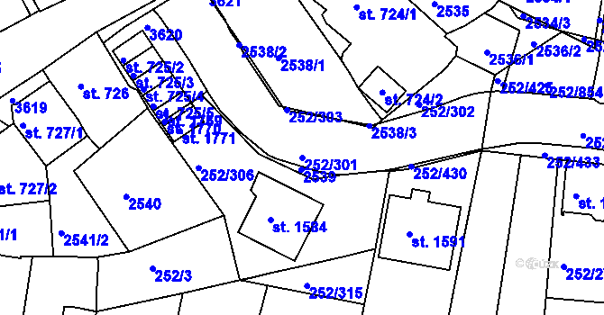 Parcela st. 252/301 v KÚ Rosice u Brna, Katastrální mapa