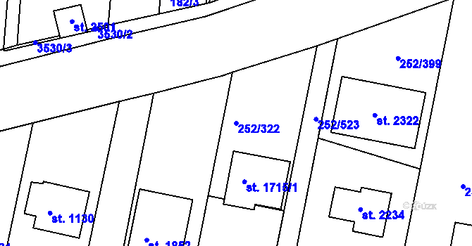 Parcela st. 252/322 v KÚ Rosice u Brna, Katastrální mapa