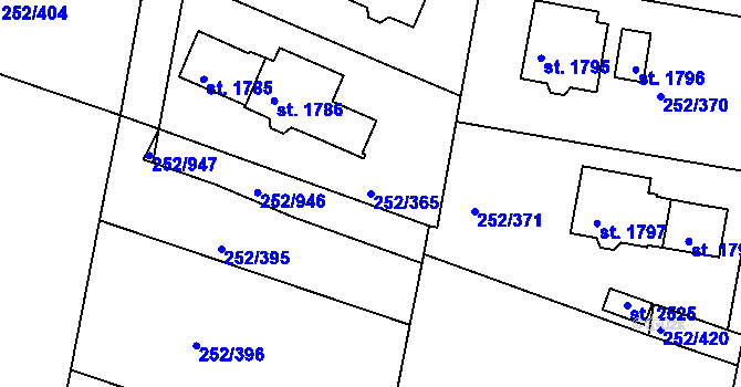 Parcela st. 252/365 v KÚ Rosice u Brna, Katastrální mapa