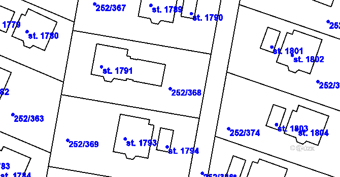 Parcela st. 252/368 v KÚ Rosice u Brna, Katastrální mapa