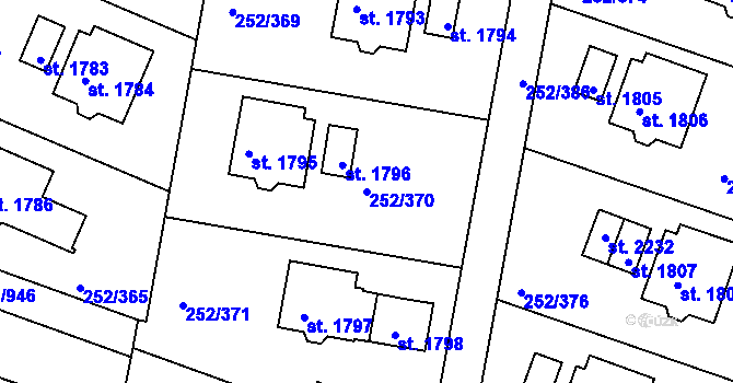 Parcela st. 252/370 v KÚ Rosice u Brna, Katastrální mapa