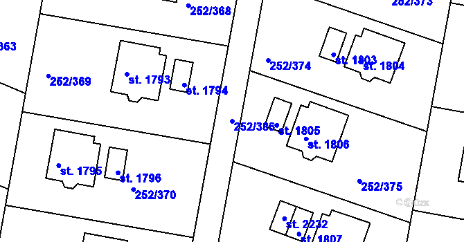 Parcela st. 252/386 v KÚ Rosice u Brna, Katastrální mapa
