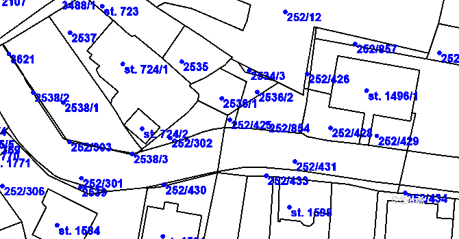 Parcela st. 252/425 v KÚ Rosice u Brna, Katastrální mapa