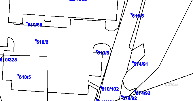 Parcela st. 610/6 v KÚ Rosice u Brna, Katastrální mapa