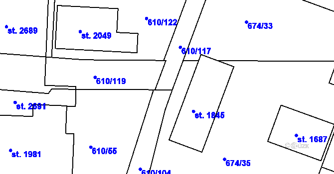Parcela st. 610/120 v KÚ Rosice u Brna, Katastrální mapa