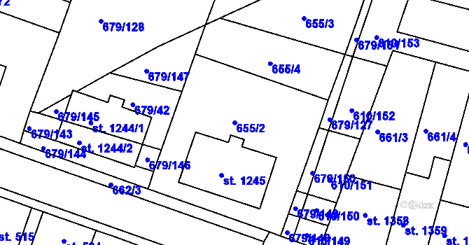 Parcela st. 655/2 v KÚ Rosice u Brna, Katastrální mapa