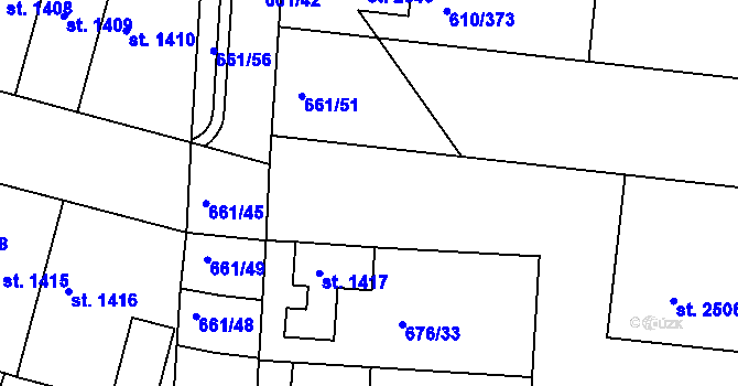Parcela st. 661/1 v KÚ Rosice u Brna, Katastrální mapa