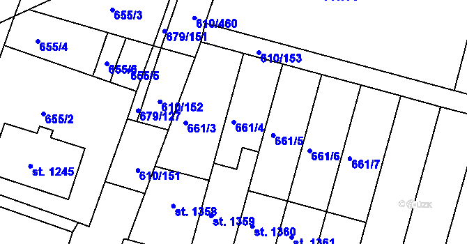 Parcela st. 661/4 v KÚ Rosice u Brna, Katastrální mapa