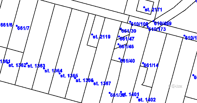Parcela st. 661/12 v KÚ Rosice u Brna, Katastrální mapa