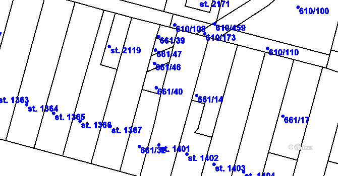 Parcela st. 661/13 v KÚ Rosice u Brna, Katastrální mapa