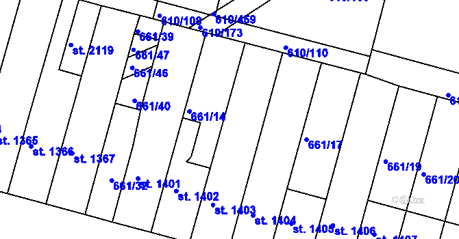 Parcela st. 661/15 v KÚ Rosice u Brna, Katastrální mapa