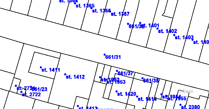 Parcela st. 661/31 v KÚ Rosice u Brna, Katastrální mapa