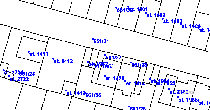 Parcela st. 661/37 v KÚ Rosice u Brna, Katastrální mapa