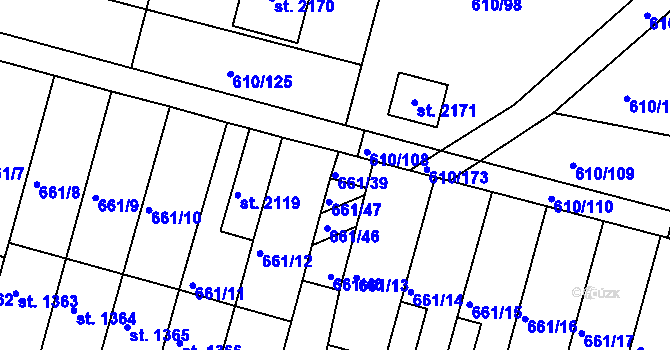 Parcela st. 661/39 v KÚ Rosice u Brna, Katastrální mapa