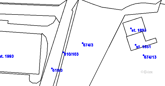 Parcela st. 674/3 v KÚ Rosice u Brna, Katastrální mapa