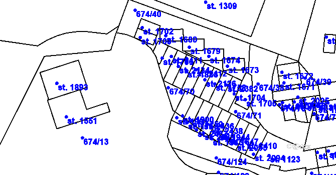 Parcela st. 674/70 v KÚ Rosice u Brna, Katastrální mapa