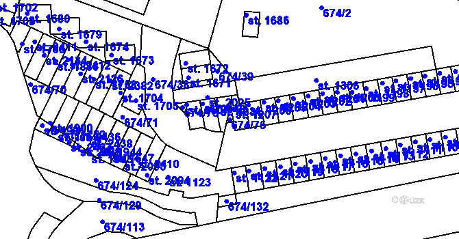 Parcela st. 674/75 v KÚ Rosice u Brna, Katastrální mapa
