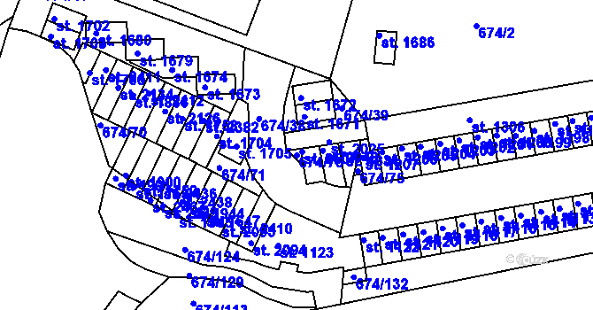 Parcela st. 674/76 v KÚ Rosice u Brna, Katastrální mapa