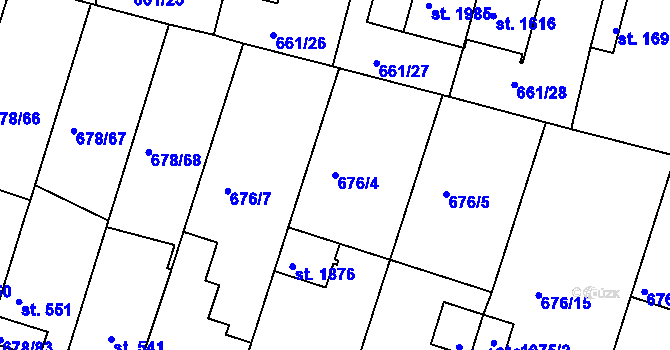 Parcela st. 676/4 v KÚ Rosice u Brna, Katastrální mapa