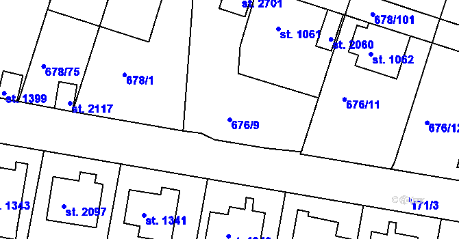 Parcela st. 676/9 v KÚ Rosice u Brna, Katastrální mapa