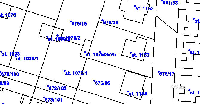 Parcela st. 676/25 v KÚ Rosice u Brna, Katastrální mapa