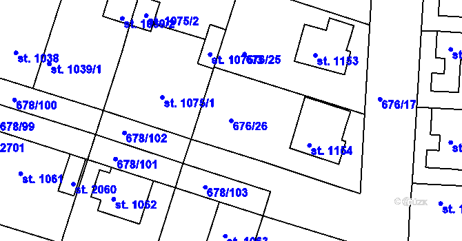 Parcela st. 676/26 v KÚ Rosice u Brna, Katastrální mapa