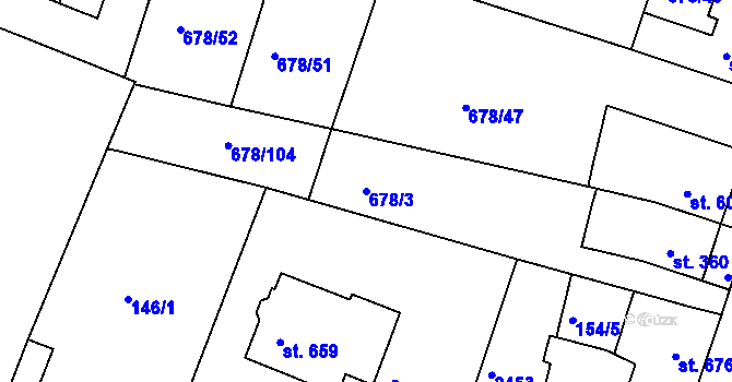 Parcela st. 678/3 v KÚ Rosice u Brna, Katastrální mapa
