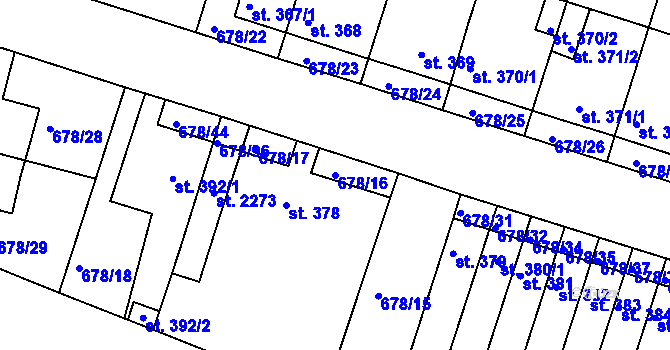 Parcela st. 678/16 v KÚ Rosice u Brna, Katastrální mapa