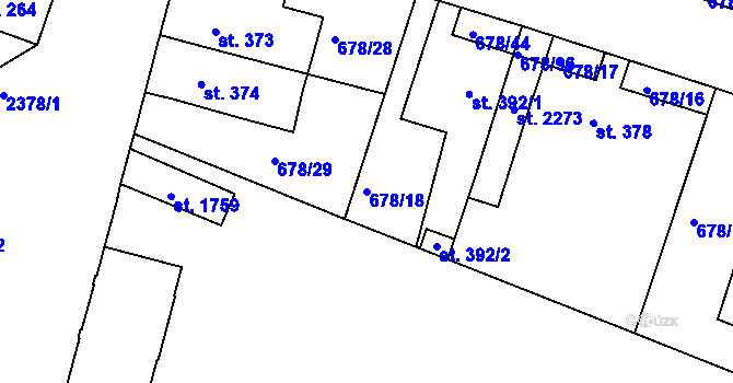 Parcela st. 678/18 v KÚ Rosice u Brna, Katastrální mapa