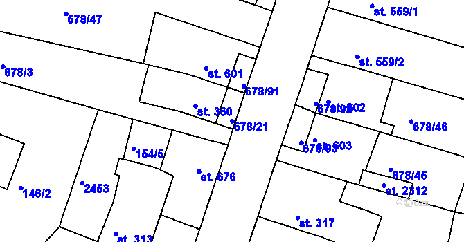 Parcela st. 678/21 v KÚ Rosice u Brna, Katastrální mapa