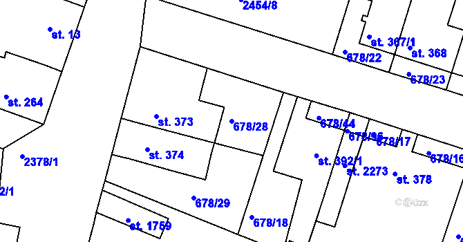 Parcela st. 678/28 v KÚ Rosice u Brna, Katastrální mapa