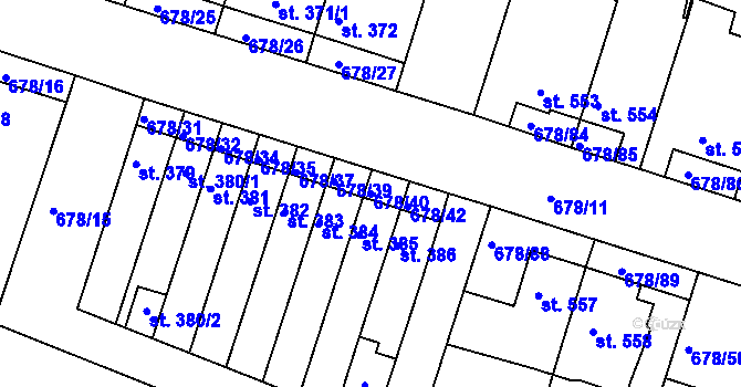 Parcela st. 678/40 v KÚ Rosice u Brna, Katastrální mapa