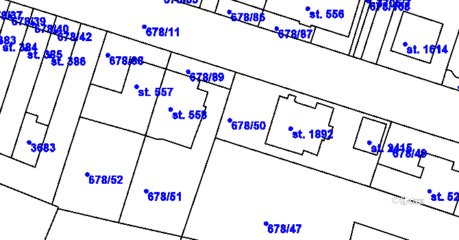Parcela st. 678/50 v KÚ Rosice u Brna, Katastrální mapa