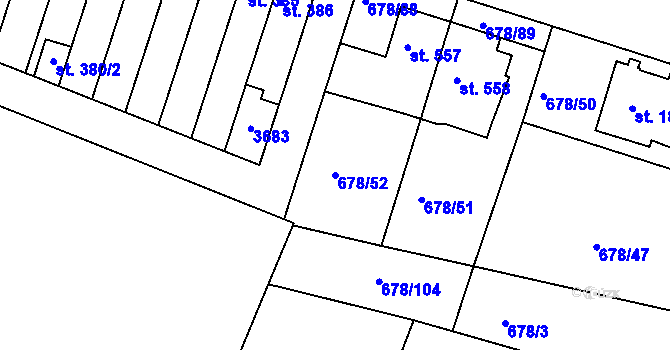 Parcela st. 678/52 v KÚ Rosice u Brna, Katastrální mapa