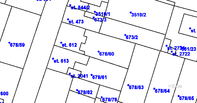Parcela st. 678/60 v KÚ Rosice u Brna, Katastrální mapa