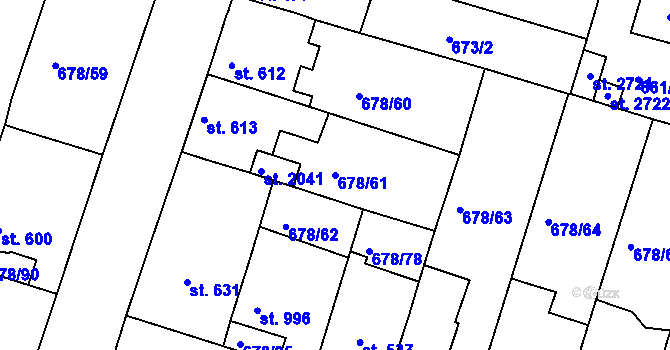 Parcela st. 678/61 v KÚ Rosice u Brna, Katastrální mapa