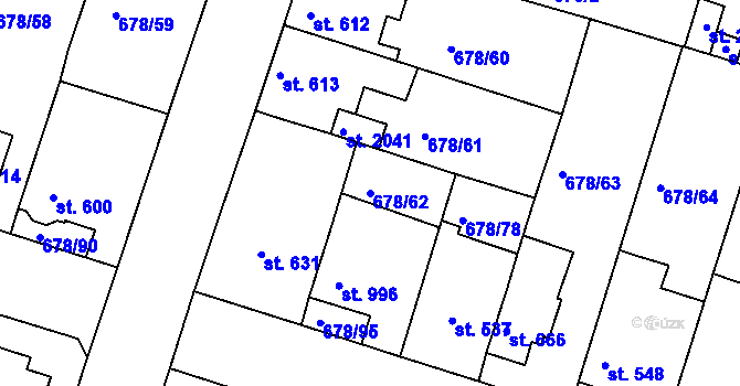 Parcela st. 678/62 v KÚ Rosice u Brna, Katastrální mapa