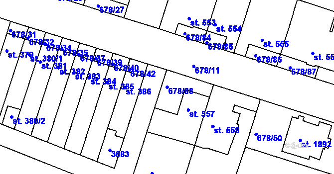 Parcela st. 678/88 v KÚ Rosice u Brna, Katastrální mapa