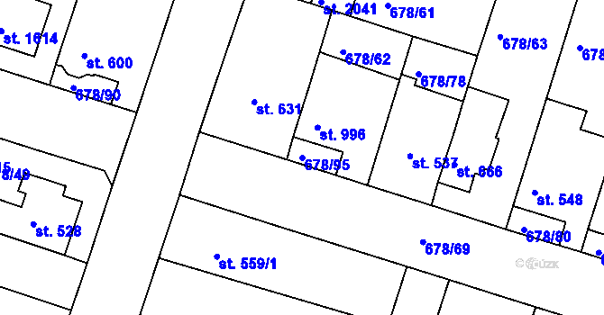 Parcela st. 678/95 v KÚ Rosice u Brna, Katastrální mapa