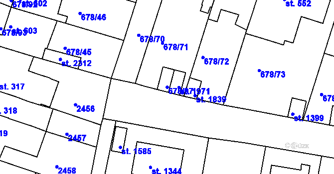 Parcela st. 678/97 v KÚ Rosice u Brna, Katastrální mapa