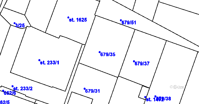Parcela st. 679/35 v KÚ Rosice u Brna, Katastrální mapa