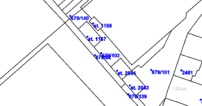 Parcela st. 679/102 v KÚ Rosice u Brna, Katastrální mapa