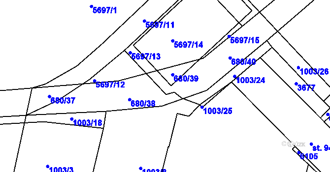 Parcela st. 680/8 v KÚ Rosice u Brna, Katastrální mapa