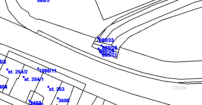 Parcela st. 680/22 v KÚ Rosice u Brna, Katastrální mapa