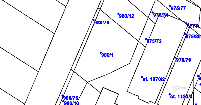Parcela st. 980/1 v KÚ Rosice u Brna, Katastrální mapa