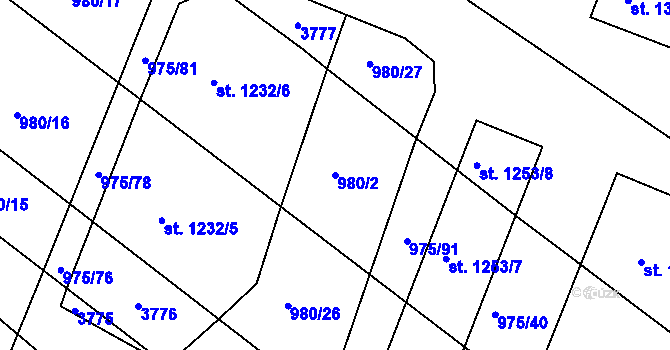 Parcela st. 980/2 v KÚ Rosice u Brna, Katastrální mapa