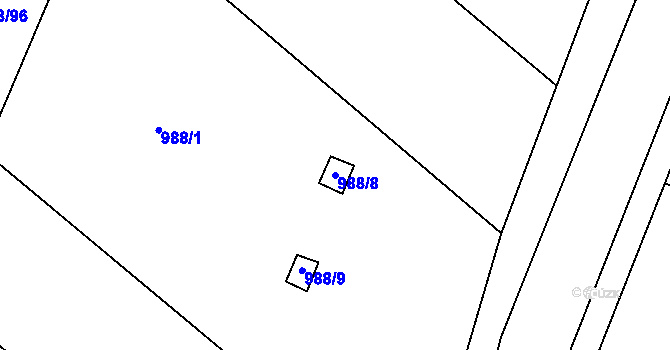 Parcela st. 988/8 v KÚ Rosice u Brna, Katastrální mapa